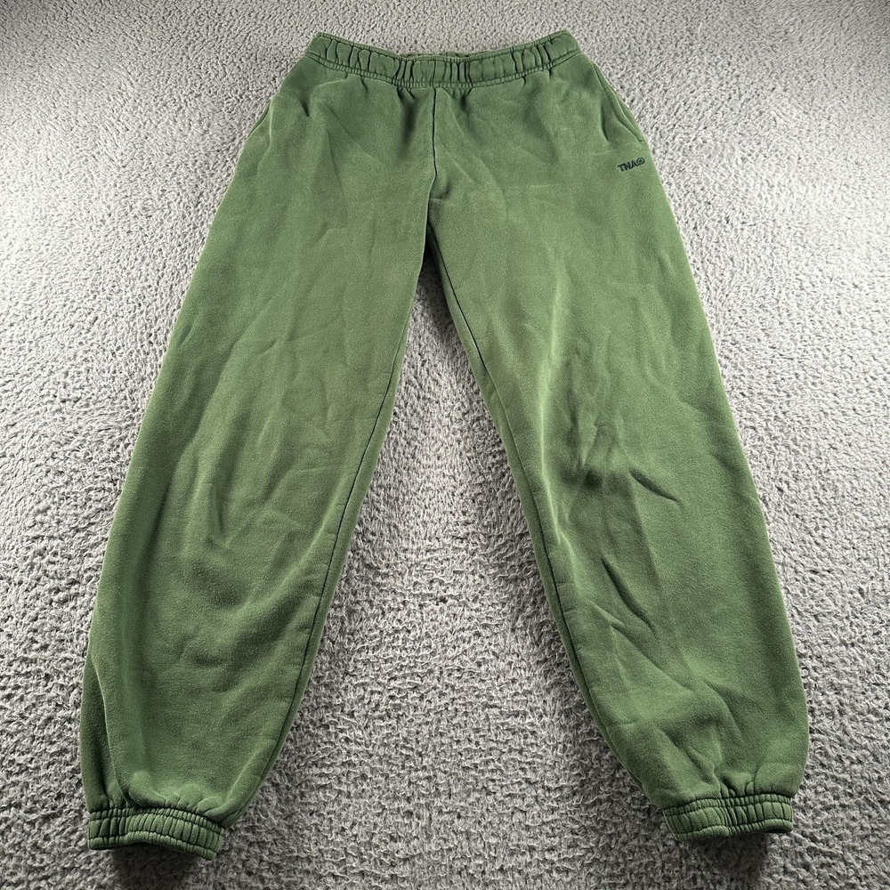 TNA Sweatfleece Cozy Fleece Sweatpants Womens 2XS Green Mega Fit Tapered
